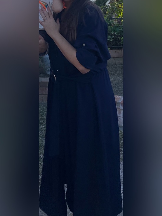 Zara Dresses & Skirts - Zara Navy Long-Sleeve Button-Front Maxi Dress